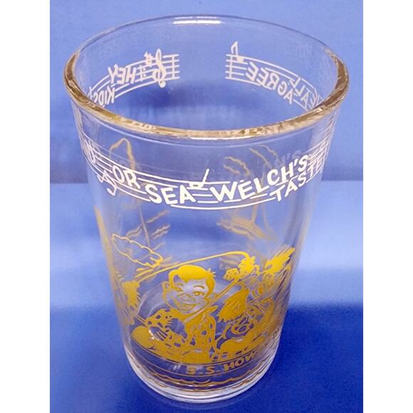 1953 Howdy Doody Welch's Juice Glass Mr Bluster Clarabell Fishing FLAW READ - Picture 10 of 11